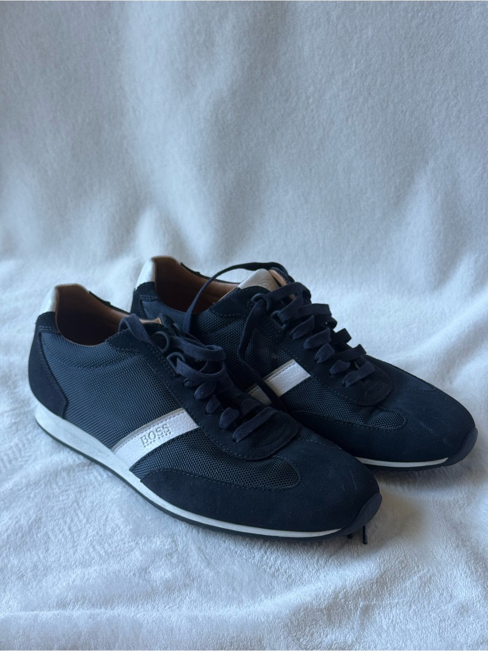 Boss Men's Navy and White Lace-Up Sneakers